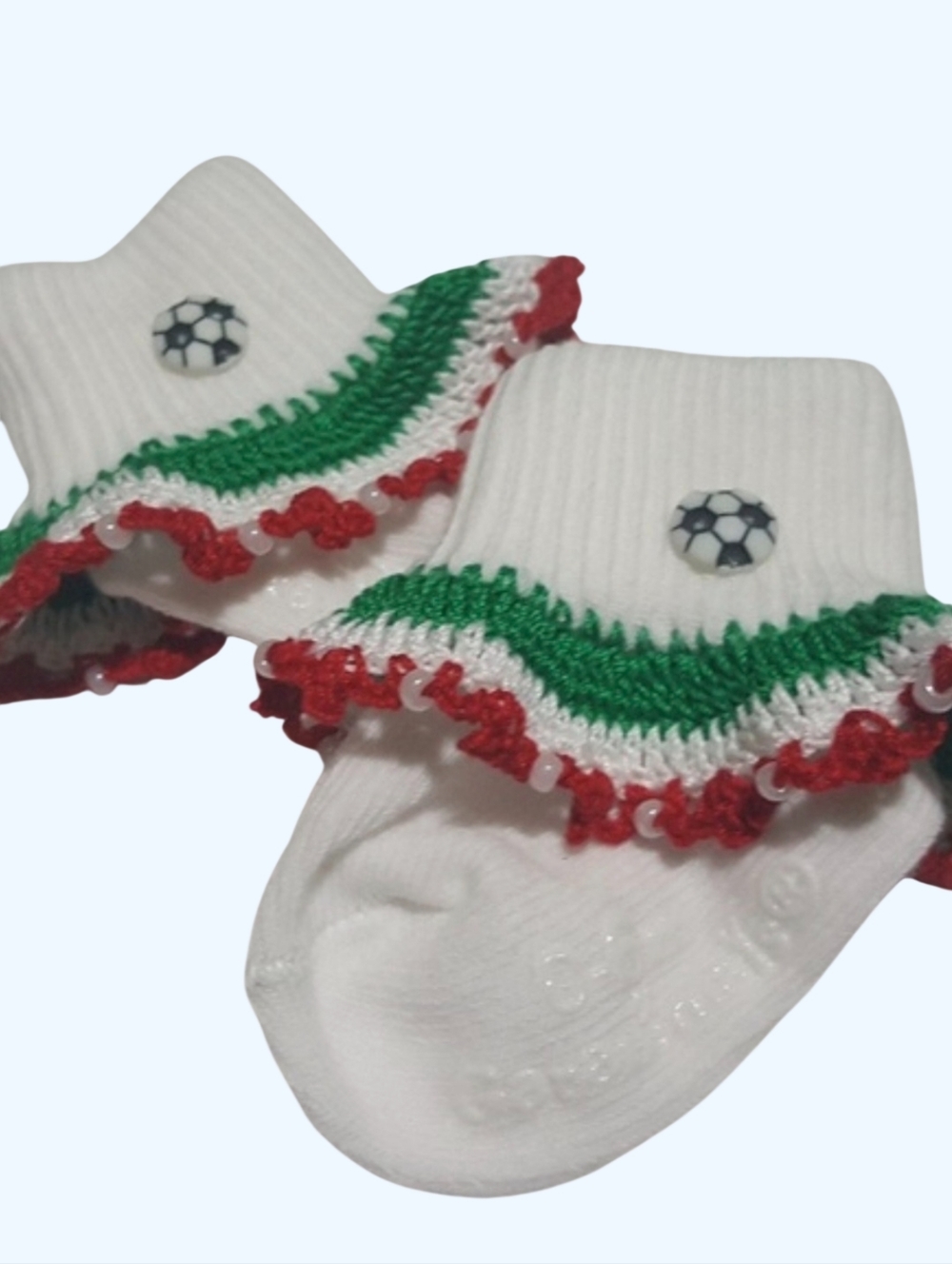 Handmade Crocheted Italy Soccer Socks-Size 0-6 M